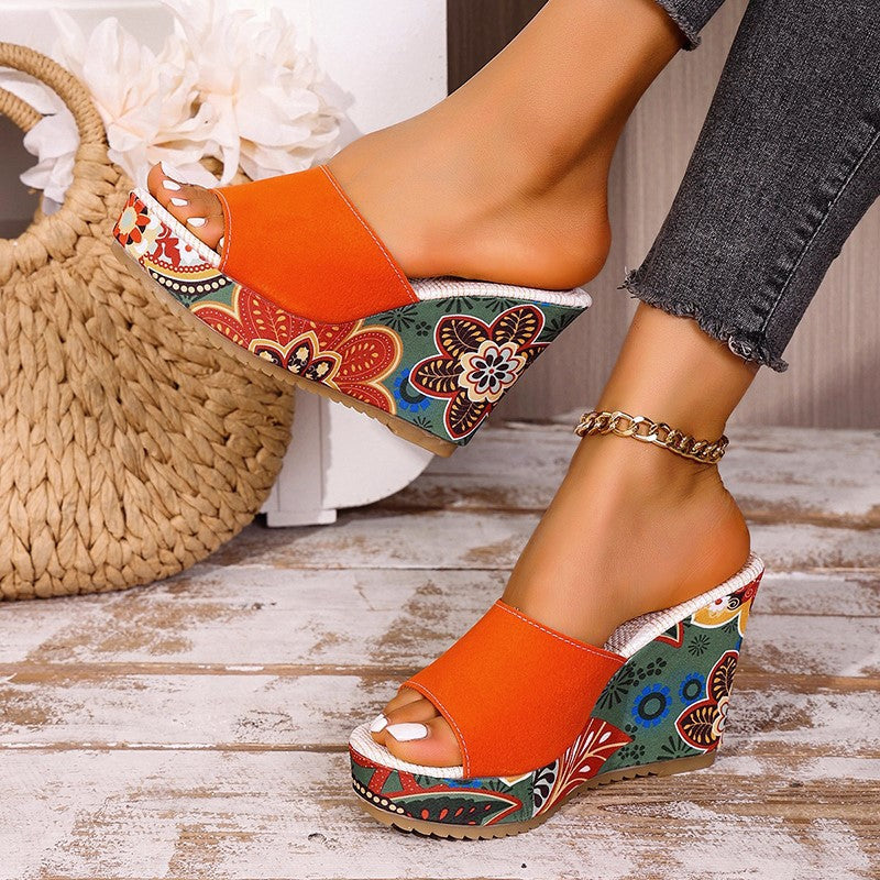 Clara Duval Velvet Boho Wedge Sandals