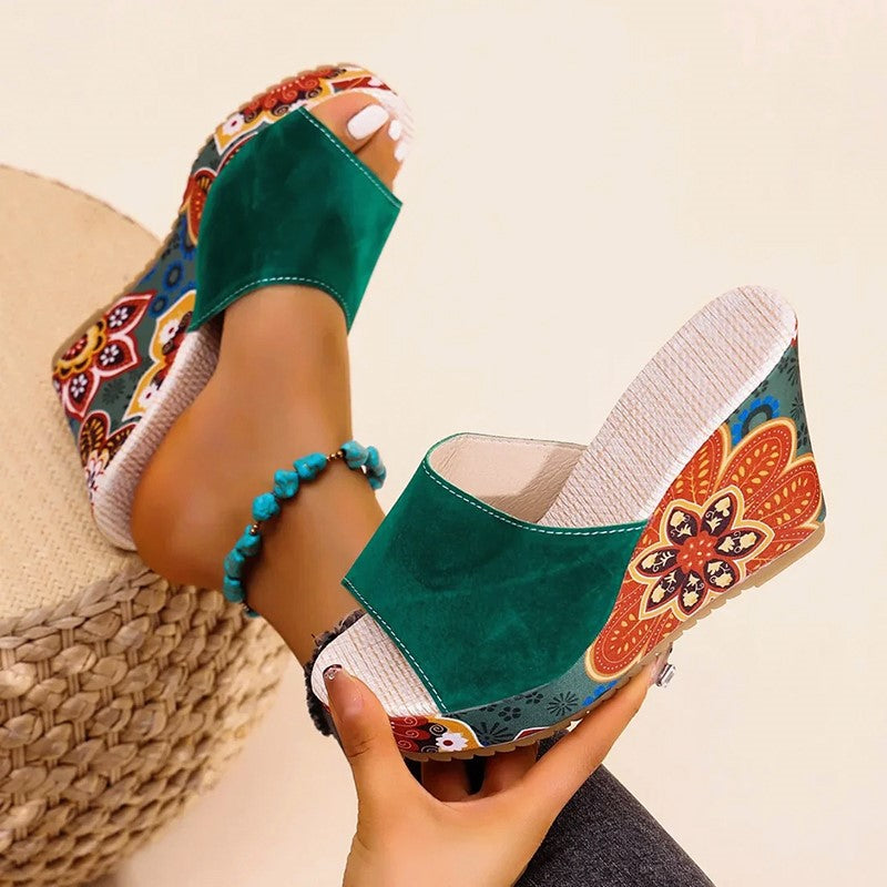 Clara Duval Velvet Boho Wedge Sandals