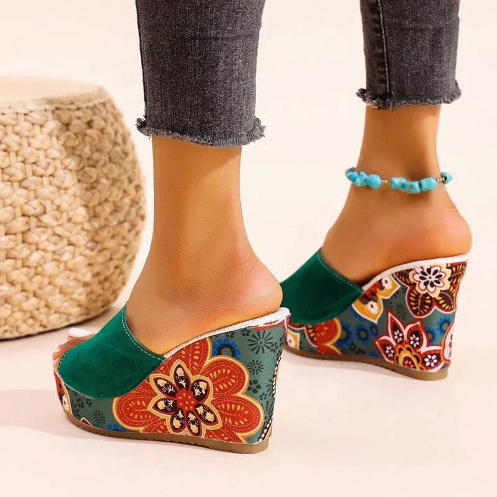 Clara Duval Velvet Boho Wedge Sandals