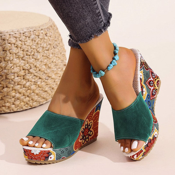 Clara Duval Velvet Boho Wedge Sandals