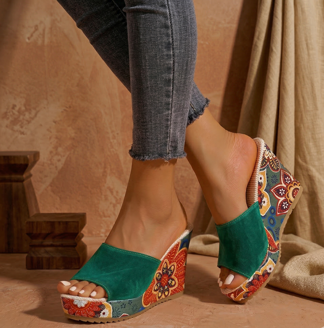 Clara Duval Velvet Boho Wedge Sandals