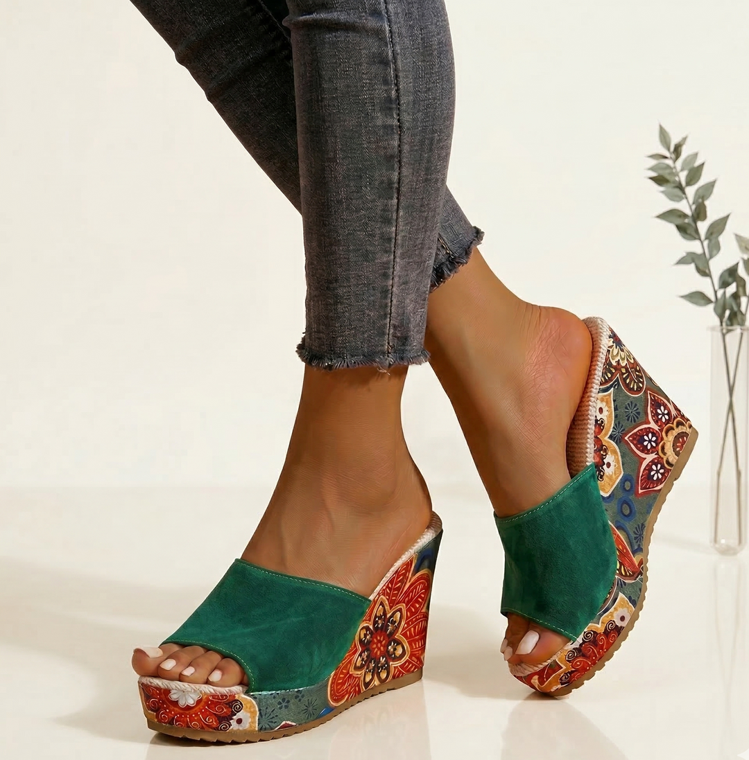 Clara Duval Velvet Boho Wedge Sandals