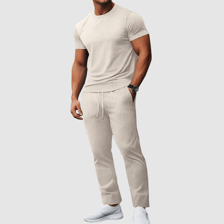Cody - Men's Textured Crewneck T-Shirt and Pants Set