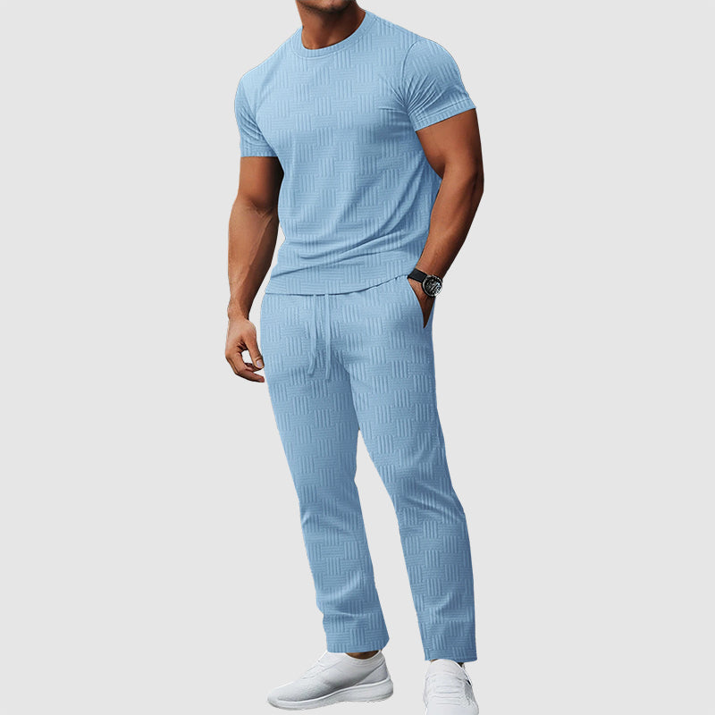 Cody - Men's Textured Crewneck T-Shirt and Pants Set
