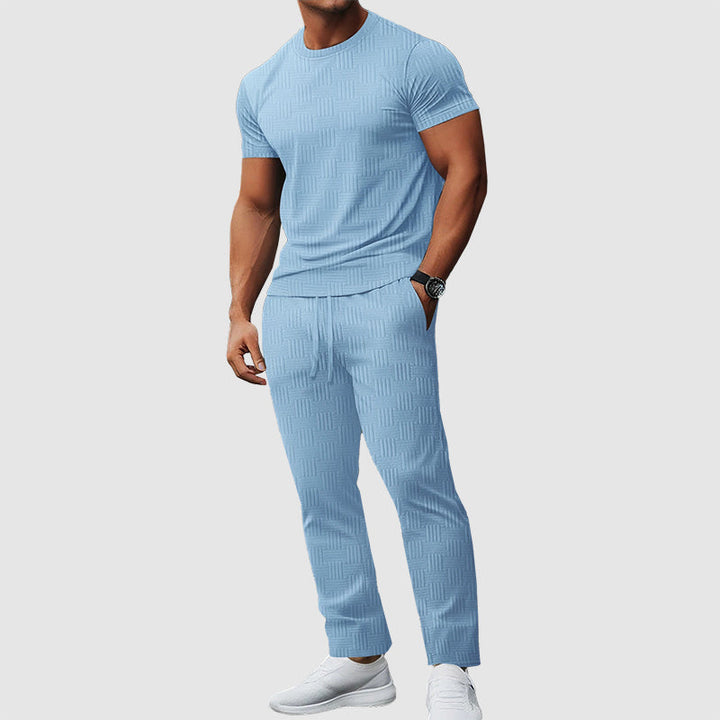 Cody - Men's Textured Crewneck T-Shirt and Pants Set