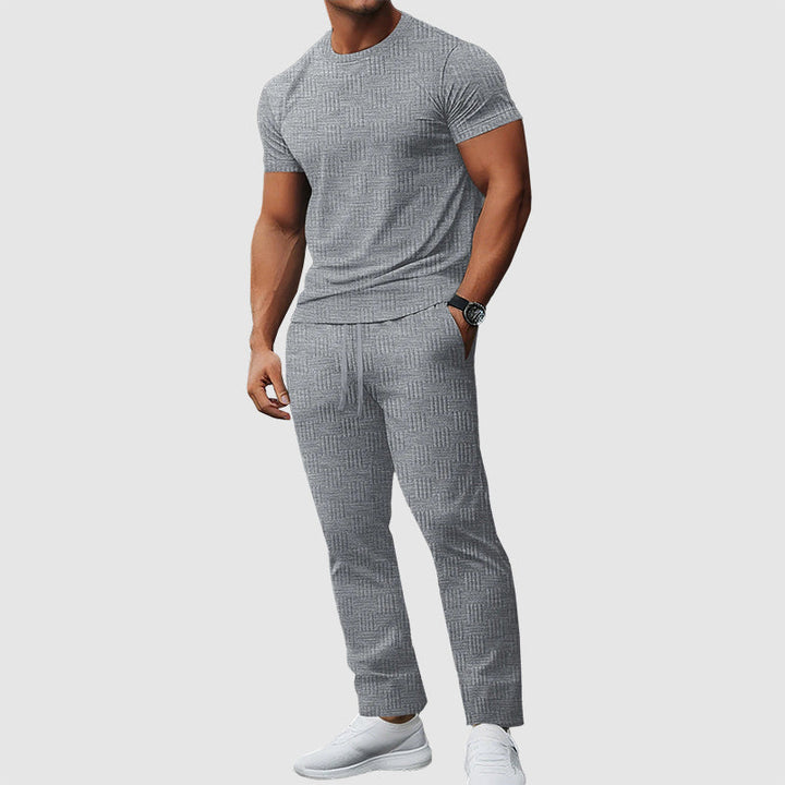 Cody - Men's Textured Crewneck T-Shirt and Pants Set