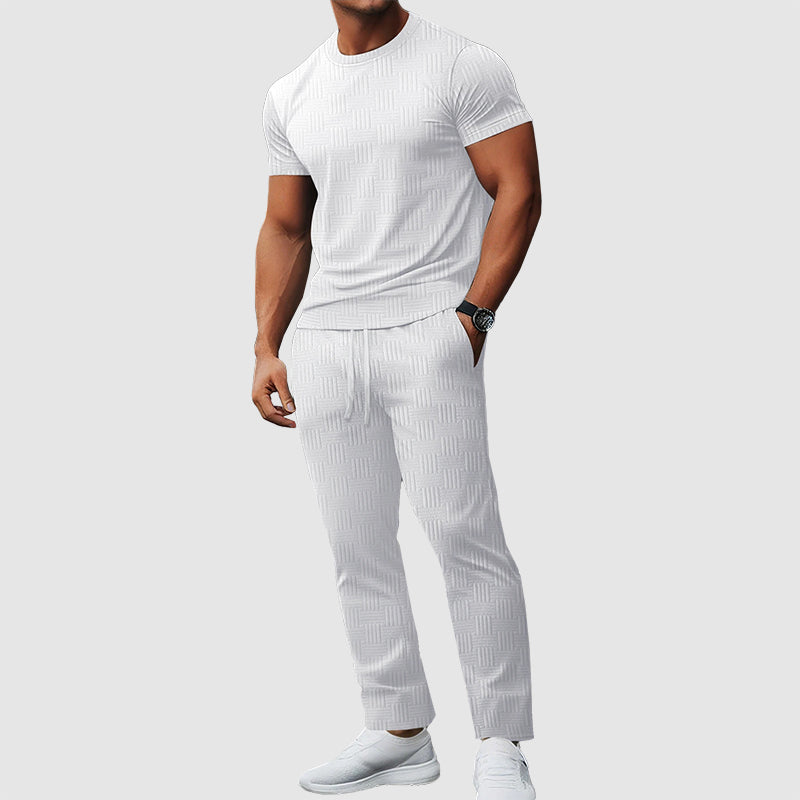 Cody - Men's Textured Crewneck T-Shirt and Pants Set