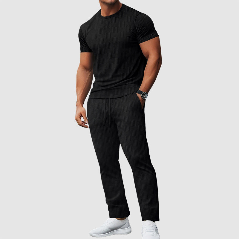 Cody - Men's Textured Crewneck T-Shirt and Pants Set