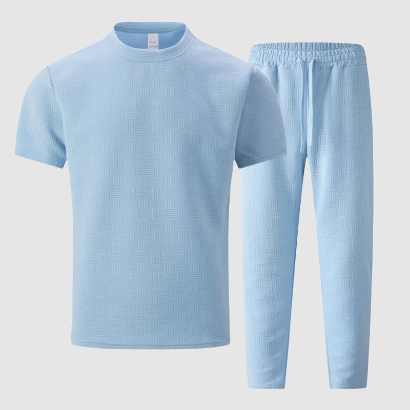 Cody - Men's Textured Crewneck T-Shirt and Pants Set