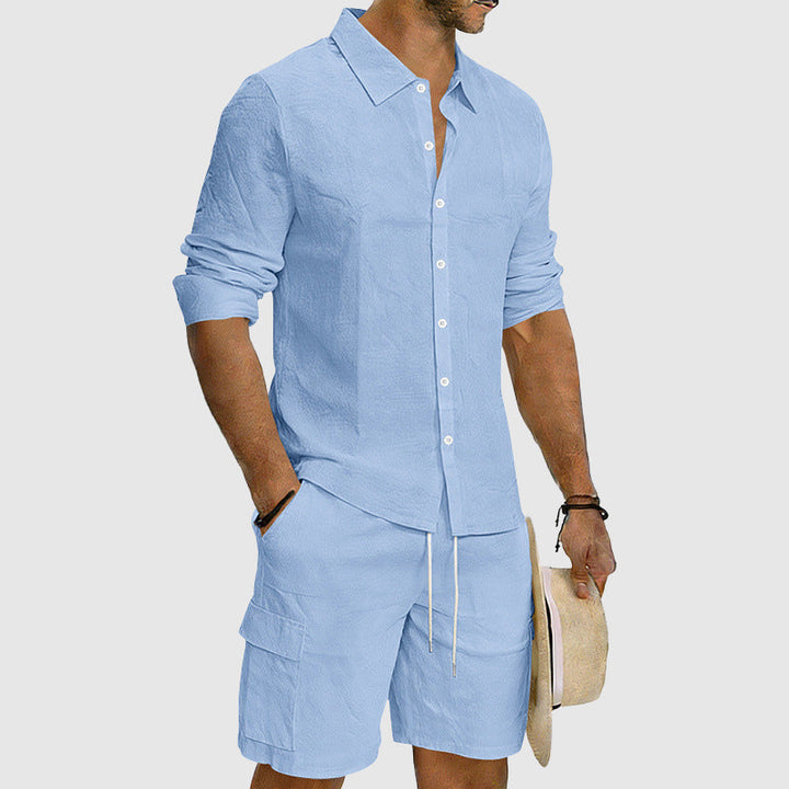 Cole - Men’s Linen Blend Button-Up Leisure Set