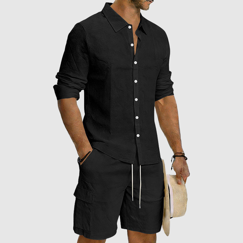 Cole - Men’s Linen Blend Button-Up Leisure Set