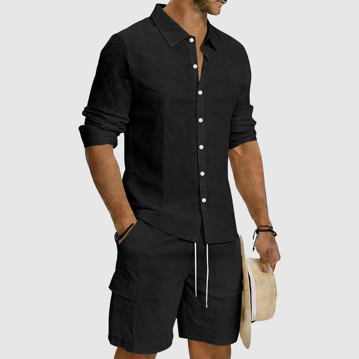 Cole - Men’s Linen Blend Button-Up Leisure Set