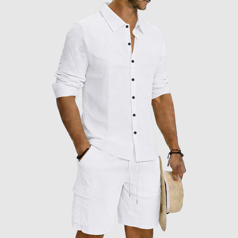 Cole - Men’s Linen Blend Button-Up Leisure Set