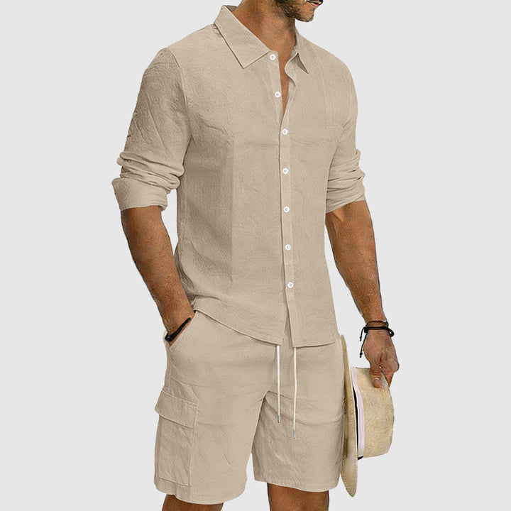 Cole - Men’s Linen Blend Button-Up Leisure Set