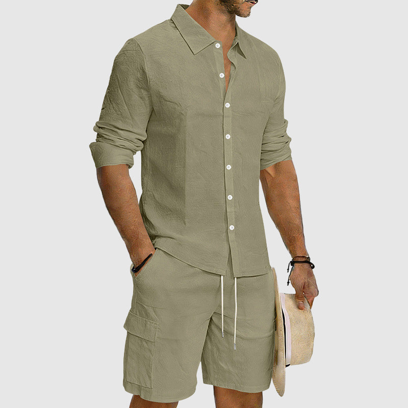 Cole - Men’s Linen Blend Button-Up Leisure Set