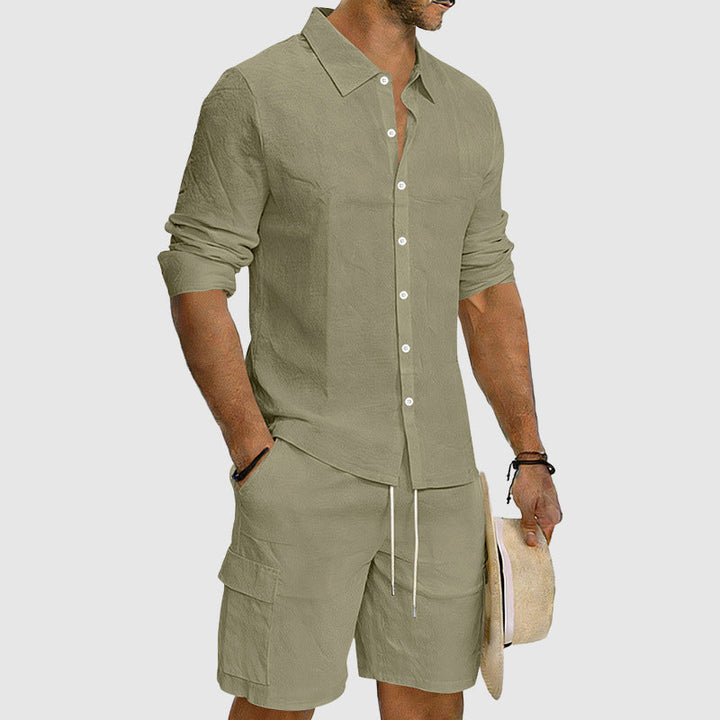 Cole - Men’s Linen Blend Button-Up Leisure Set