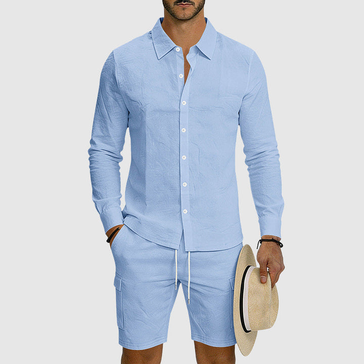 Cole - Men’s Linen Blend Button-Up Leisure Set
