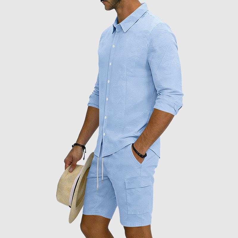 Cole - Men’s Linen Blend Button-Up Leisure Set