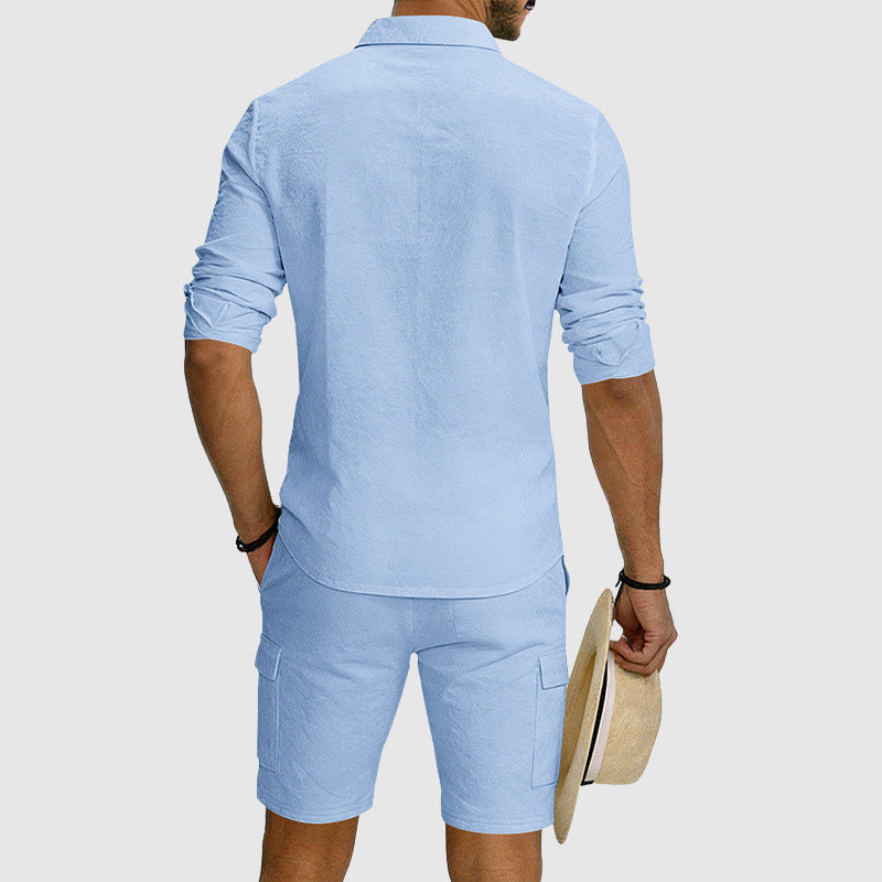 Cole - Men’s Linen Blend Button-Up Leisure Set