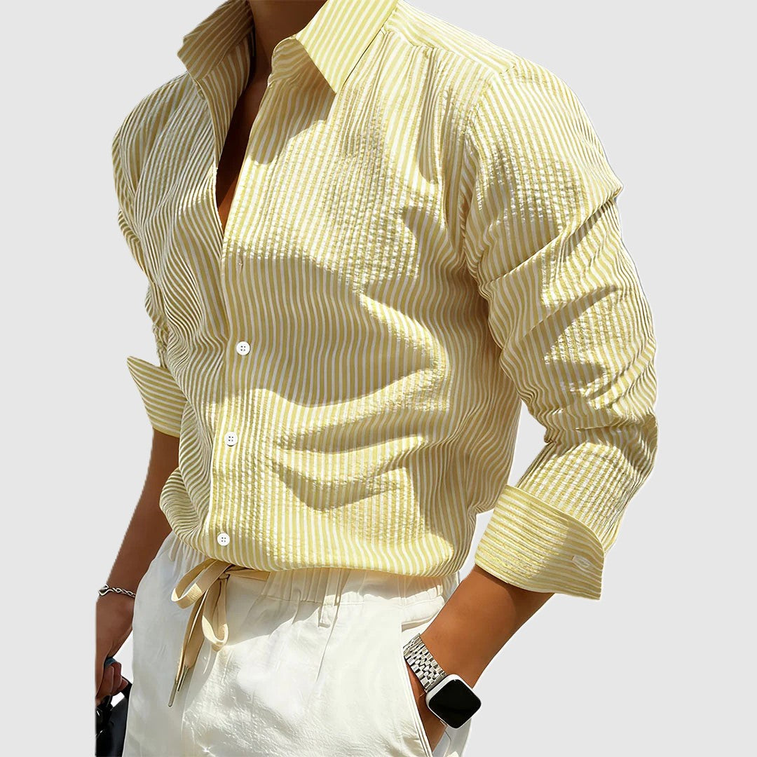 Cole - Men's Vertical Stripe Textured Casual Dress Shirt