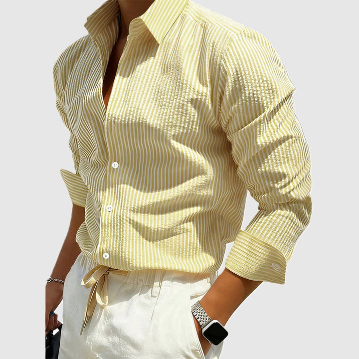 Cole - Men's Vertical Stripe Textured Casual Dress Shirt