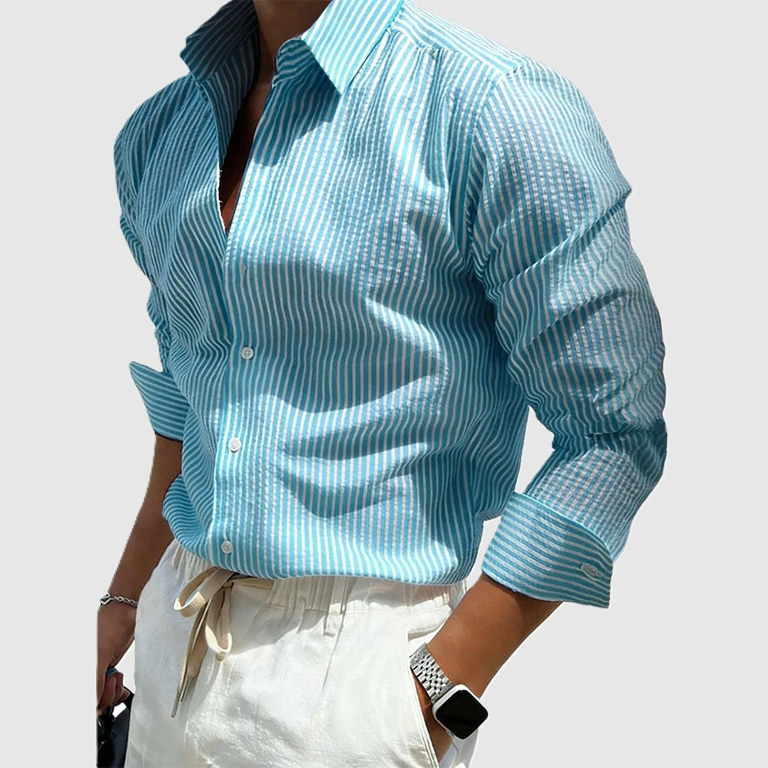 Cole - Men's Vertical Stripe Textured Casual Dress Shirt