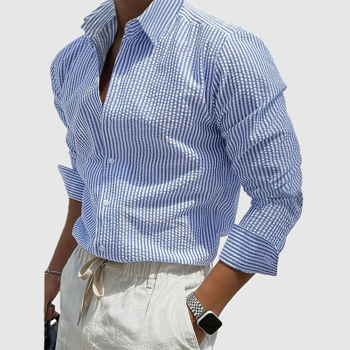 Cole - Men's Vertical Stripe Textured Casual Dress Shirt