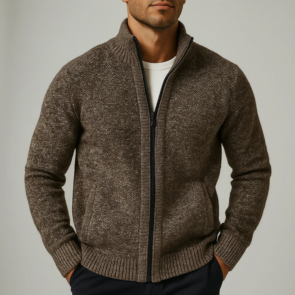 Colton - Men's Waffle-Knit Zip Cardigan with Contrast Collar