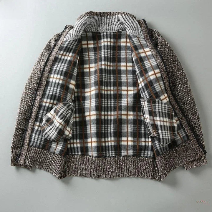 Colton - Men's Waffle-Knit Zip Cardigan with Contrast Collar