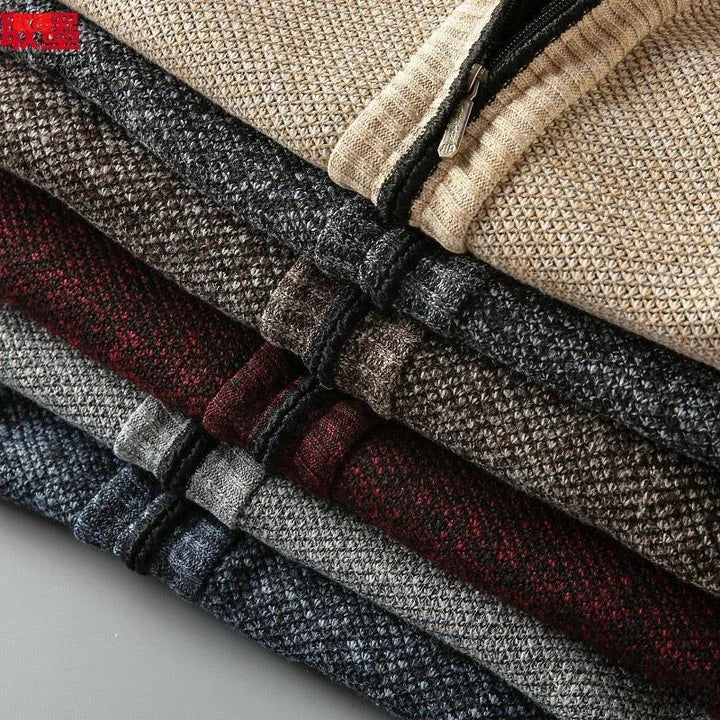 Colton - Men's Waffle-Knit Zip Cardigan with Contrast Collar