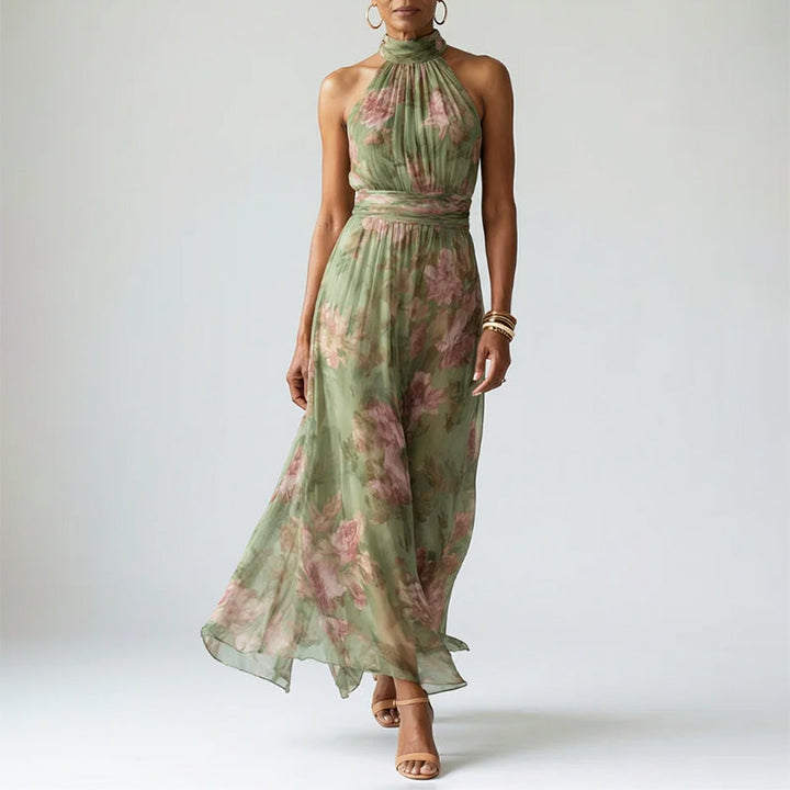 Cynthia - Women's Floral Halter Midi Dress