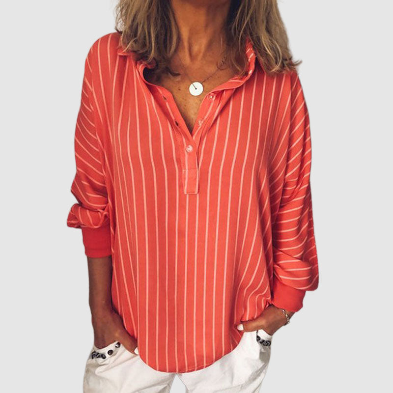Daisy - Women's Long Sleeve Button-Placket Striped Blouse