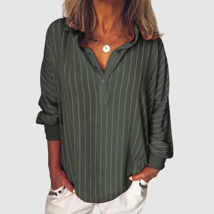 Daisy - Women's Long Sleeve Button-Placket Striped Blouse