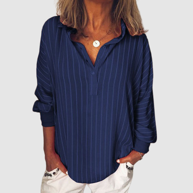 Daisy - Women's Long Sleeve Button-Placket Striped Blouse