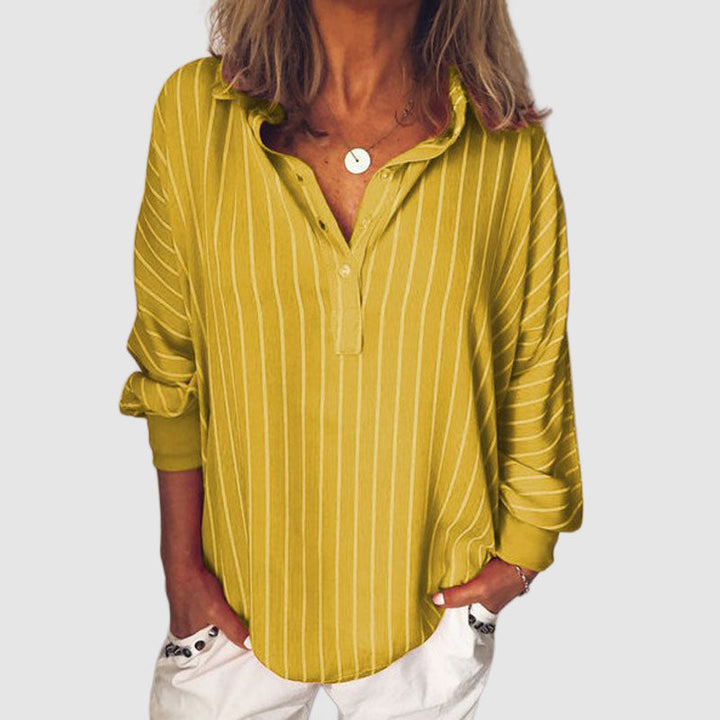 Daisy - Women's Long Sleeve Button-Placket Striped Blouse