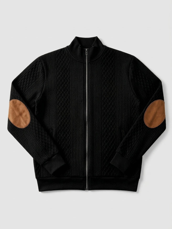 Damian - Men's Stand Collar Textured Zip Jacket with Patch Detail