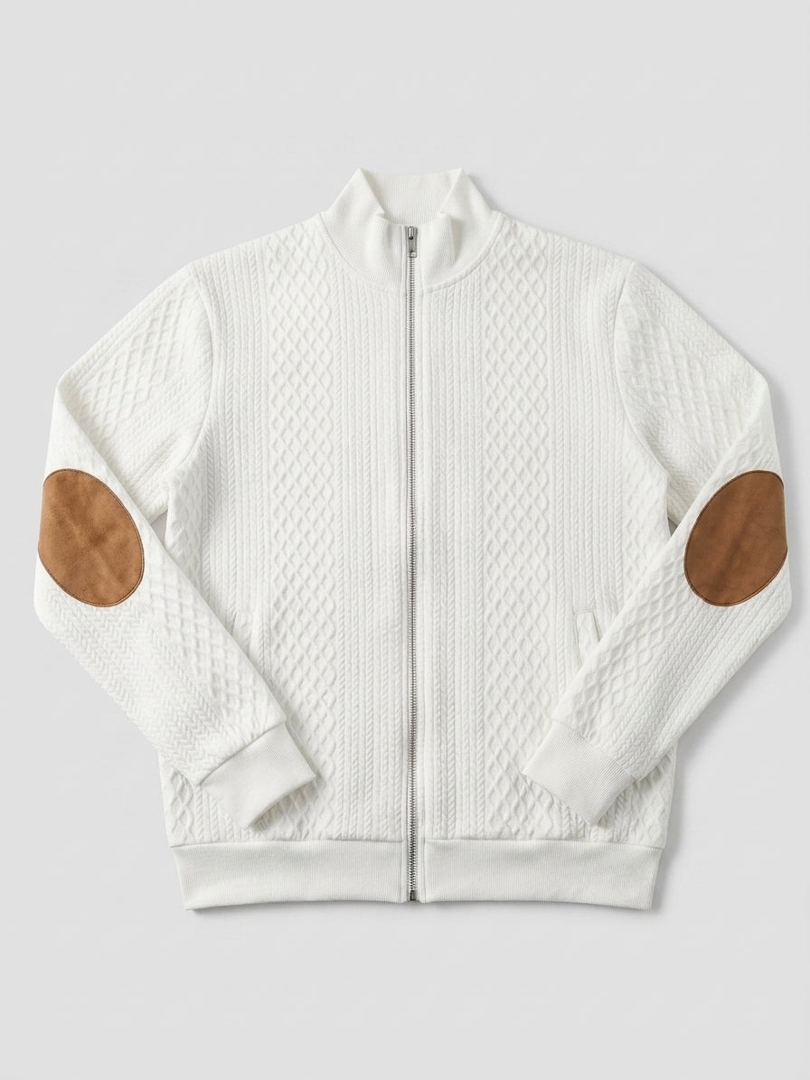 Damian - Men's Stand Collar Textured Zip Jacket with Patch Detail