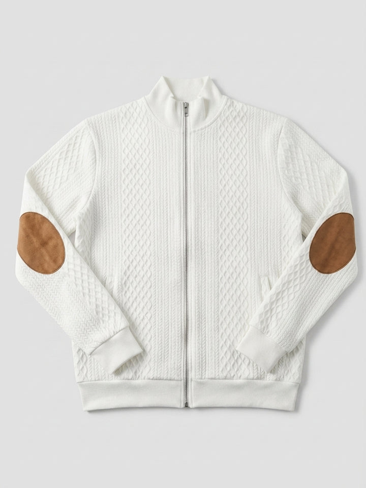 Damian - Men's Stand Collar Textured Zip Jacket with Patch Detail