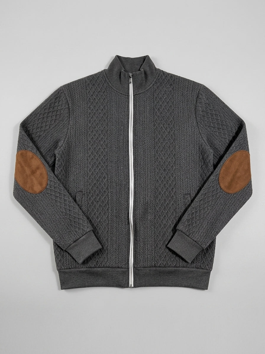 Damian - Men's Stand Collar Textured Zip Jacket with Patch Detail
