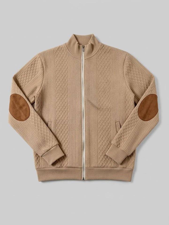 Damian - Men's Stand Collar Textured Zip Jacket with Patch Detail