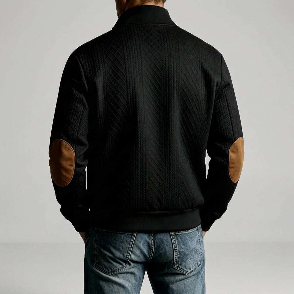 Damian - Men's Stand Collar Textured Zip Jacket with Patch Detail