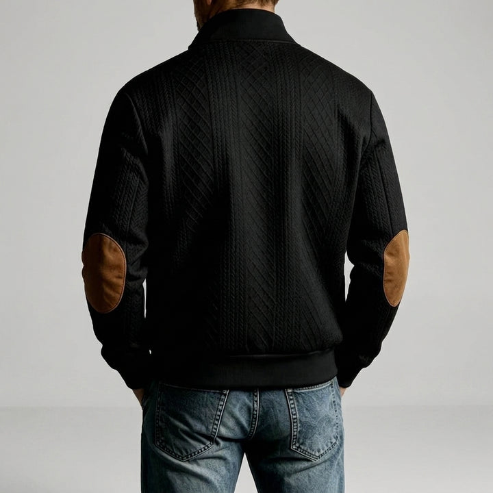 Damian - Men's Stand Collar Textured Zip Jacket with Patch Detail