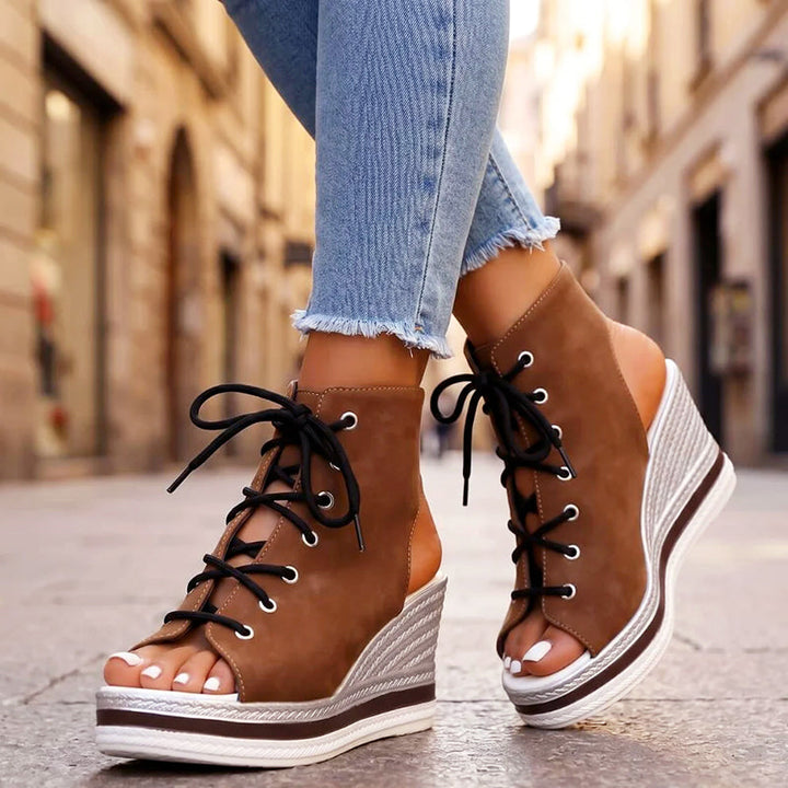 Daphne - Women’s Cutout Lace-Up Wedge Sandals