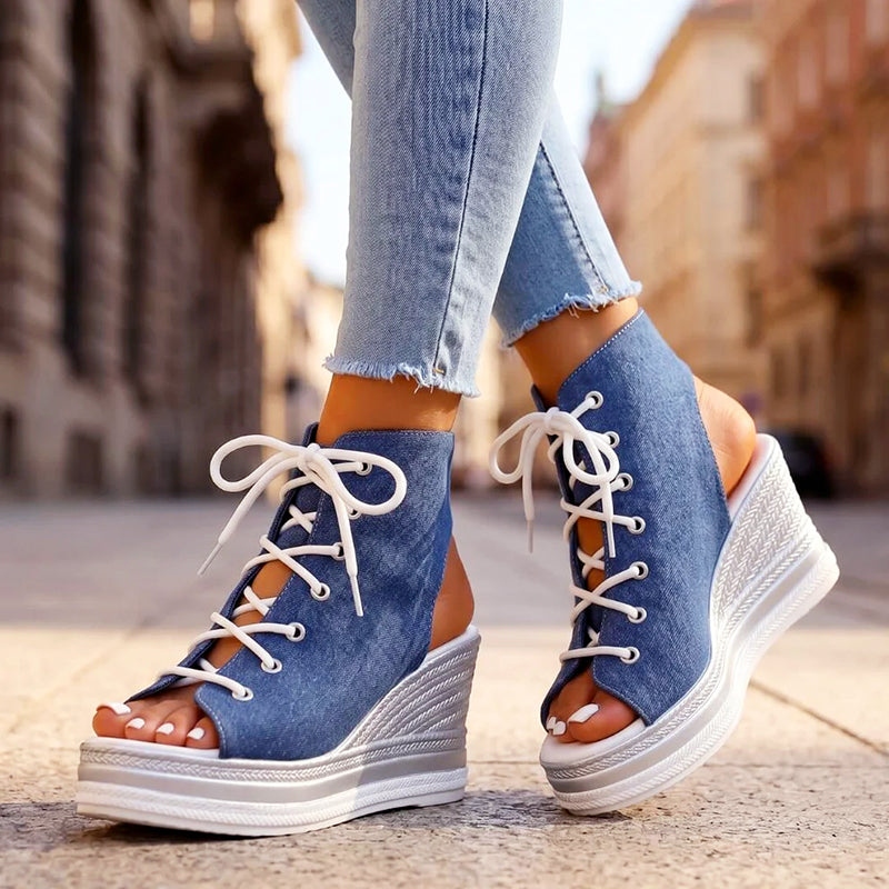 Daphne - Women’s Cutout Lace-Up Wedge Sandals