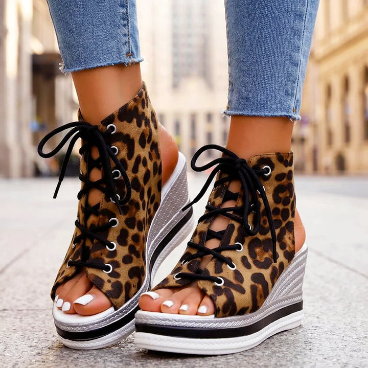 Daphne - Women’s Cutout Lace-Up Wedge Sandals
