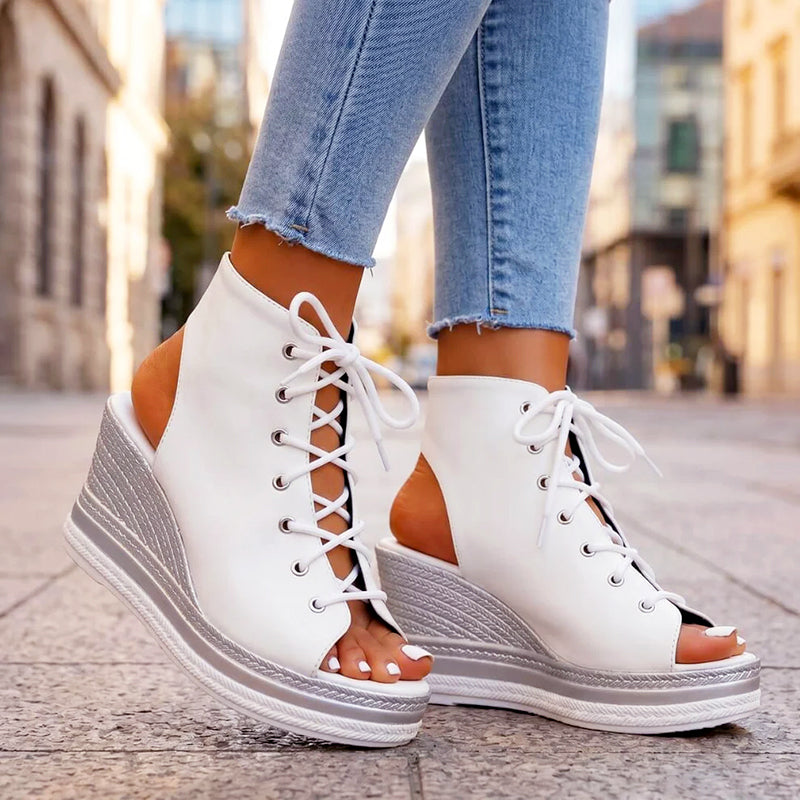 Daphne - Women’s Cutout Lace-Up Wedge Sandals