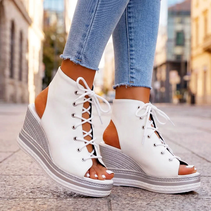 Daphne - Women’s Cutout Lace-Up Wedge Sandals