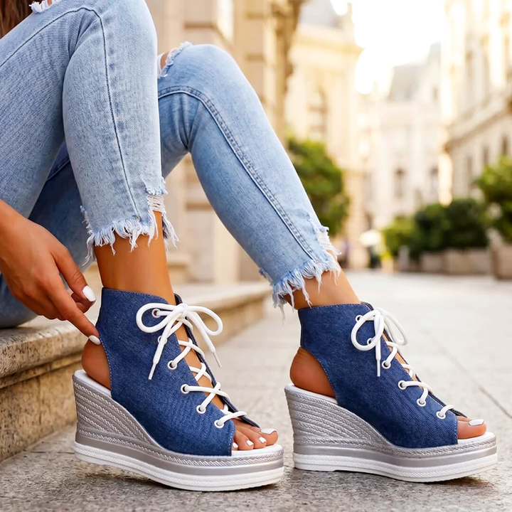 Daphne - Women’s Cutout Lace-Up Wedge Sandals