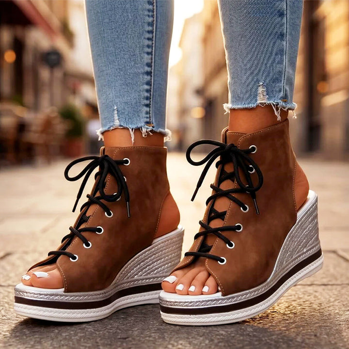 Daphne - Women’s Cutout Lace-Up Wedge Sandals