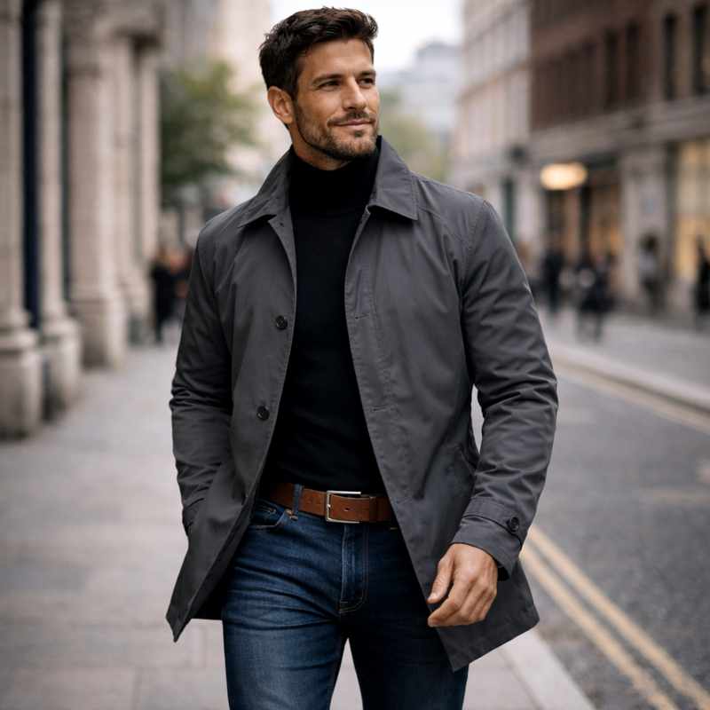 David - Men's Notched Lapel Quilted Lining Lightweight Jacket 5